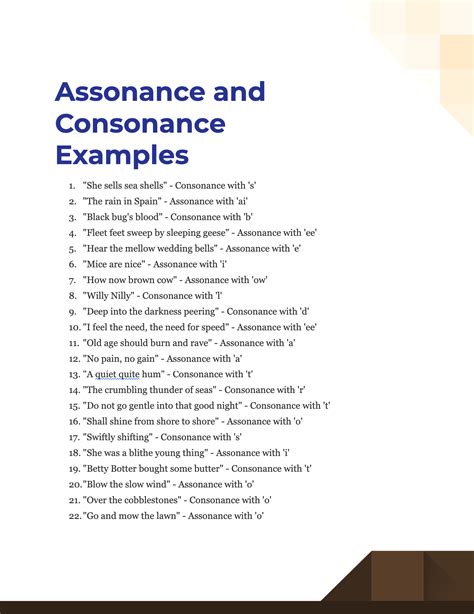 list two examples of assonance