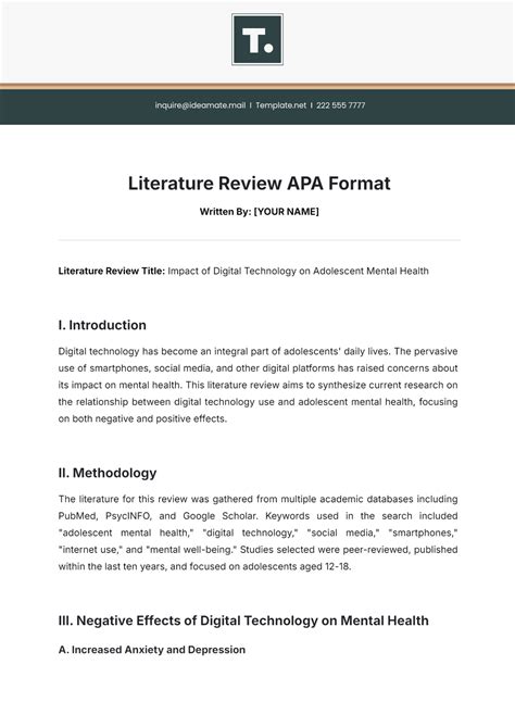 lit review apa format example