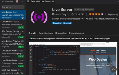live server extension in vs code