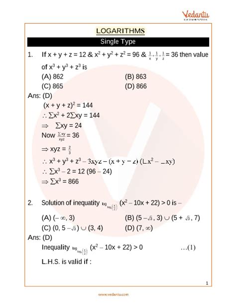 logarithm questions for class 11