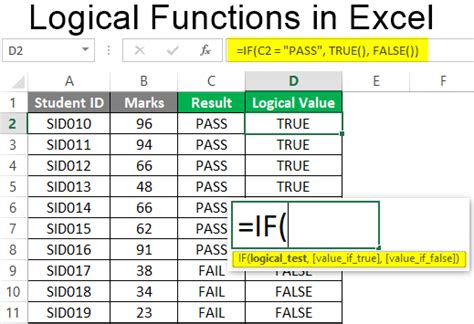 logical formulas in excel with examples
