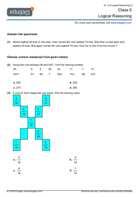 logical reasoning questions for class 5 gk