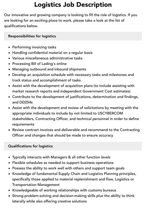 logistics documentation job description