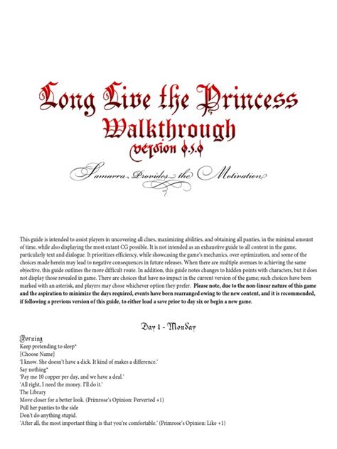 Long Live The Princess Walkthrough Mod