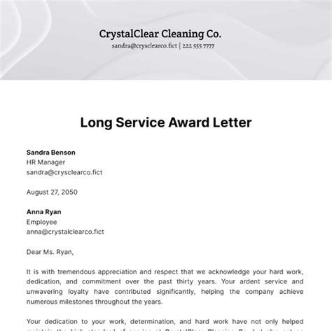 long service letter examples