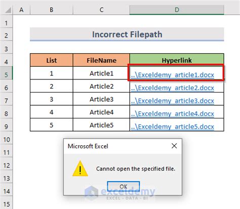mac excel hyperlink cannot open the specified file