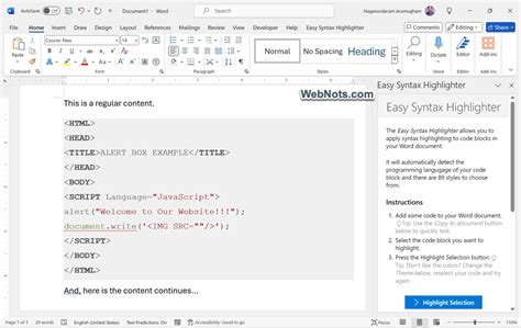 mac word insert code block