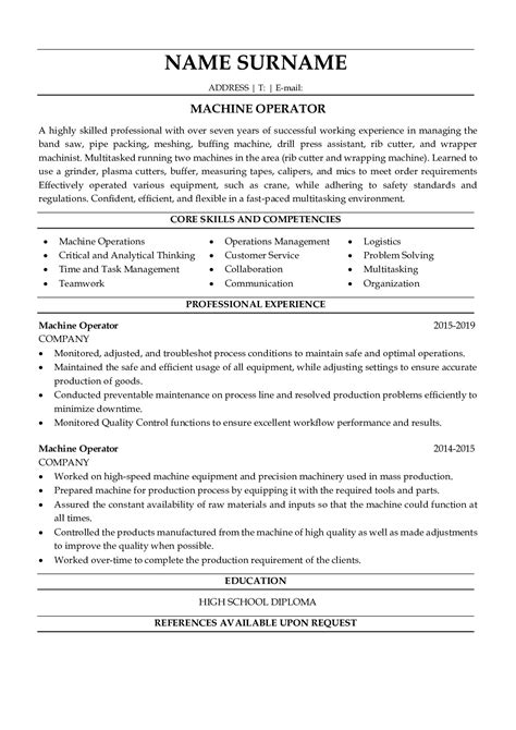 machine operator cv sample