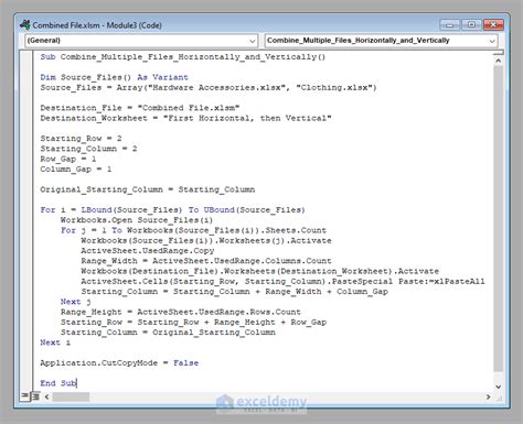 macro code for combining excel worksheets