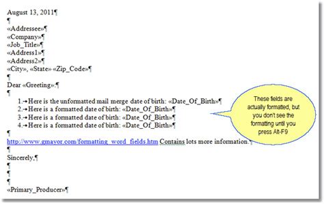 mail merge data format