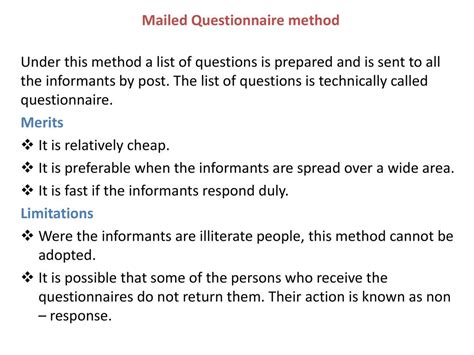 mailed questionnaire method in statistics
