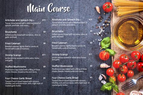 main course menu examples