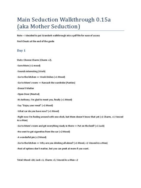 Main Seduction Walkthrough
