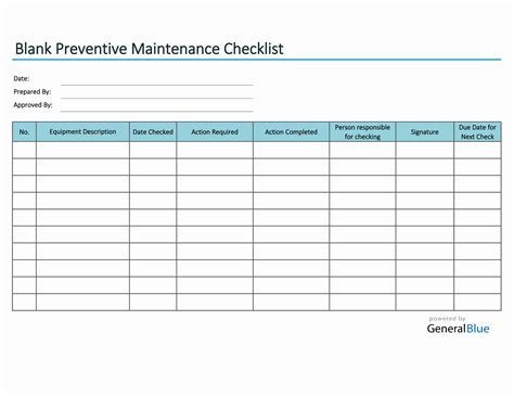 maintenance checklist format in excel