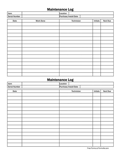 Maintenance Record Template For Flats