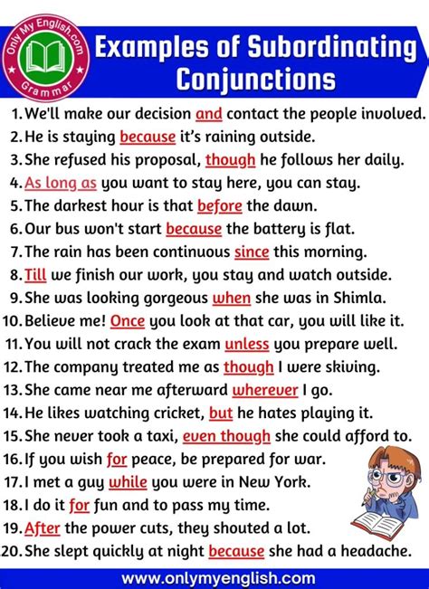 make 5 sentences using subordinating conjunctions