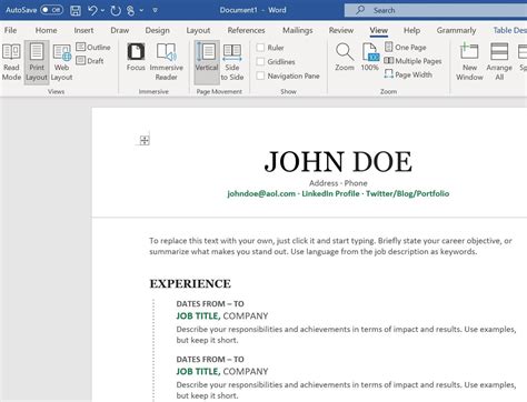make a resume using microsoft word
