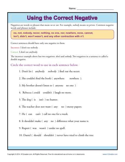 make negative sentence worksheet with answers pdf