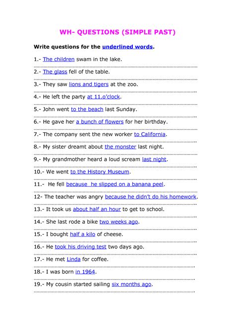make wh questions for the underlined words