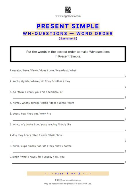 making wh questions in present simple exercises