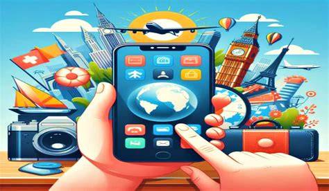 Man using phone abroad