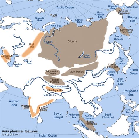 map of asia bodies of water