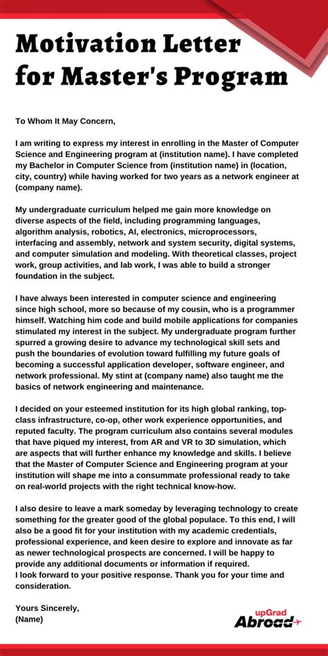 master program motivation letter sample
