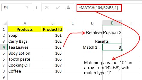 match type in excel formula