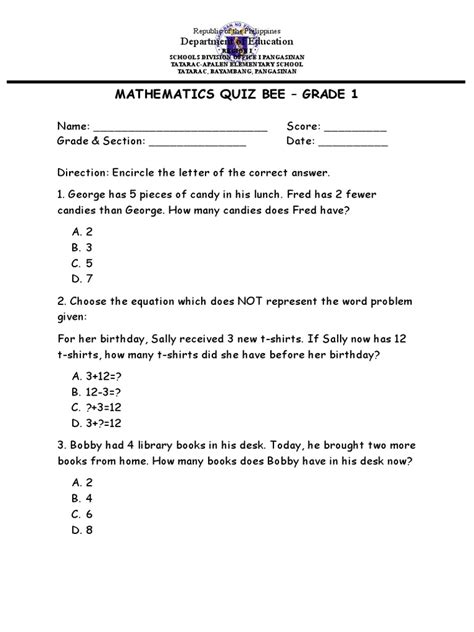 math quiz bee for grade 1 tagalog with answers pdf free