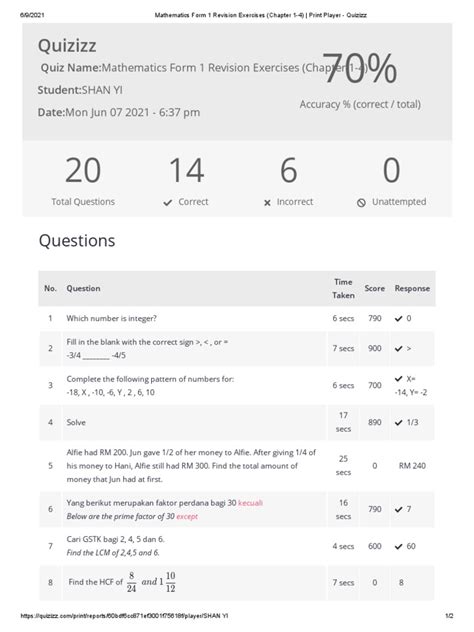 mathematics form 1 quizizz
