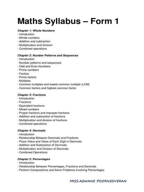 mathematics form 1 topics