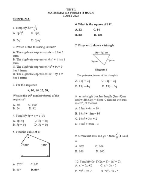 mathematics form 2 exercise with answers pdf download