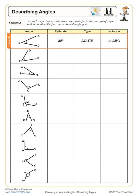 maths activity types of angles