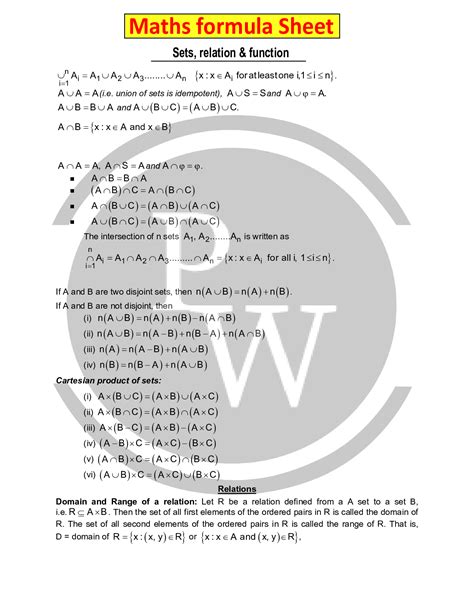 maths formulas pdf class 11 and 12