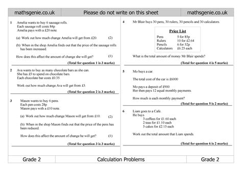 maths genie calculation problems answers