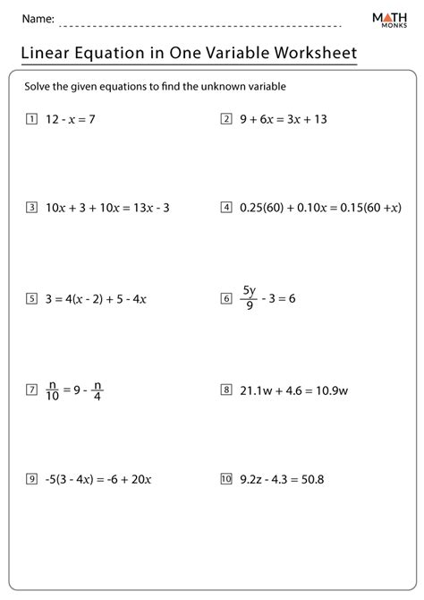 maths linear equations in one variable