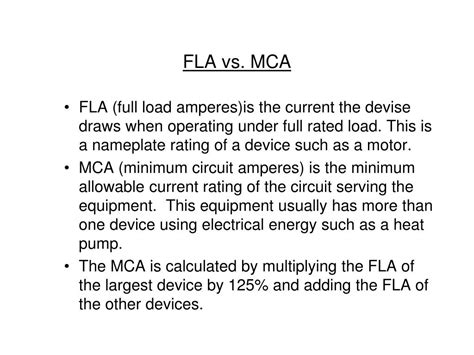 mca electrical meaning
