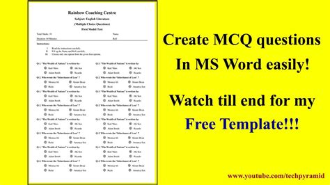 mcq questions template word