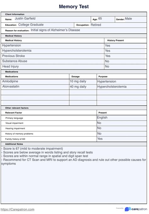memory test examples pdf