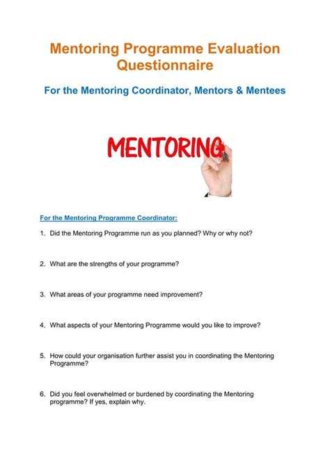 mentoring program evaluation survey questions