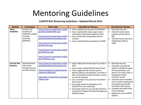 mentorship program guidelines template