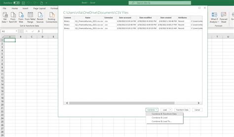merge csv files in excel online