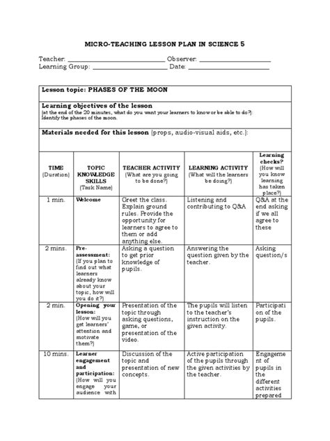 micro teaching lesson plan example pdf