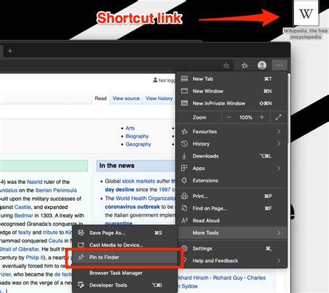 microsoft edge how to put a webpage shortcut on the desktop