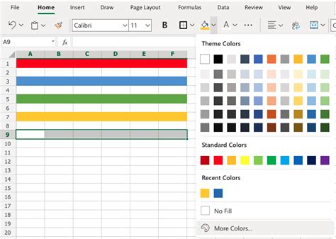 microsoft excel color codes