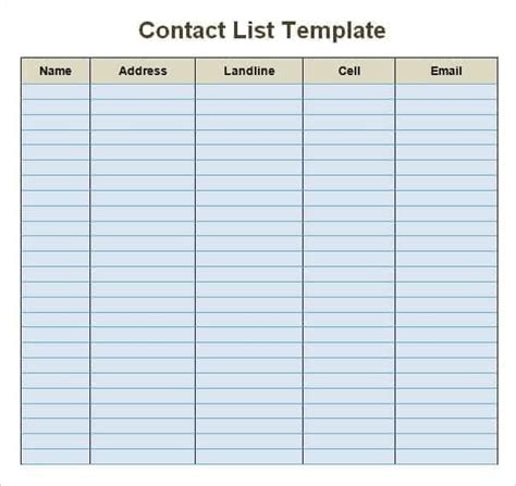 microsoft excel contact list template