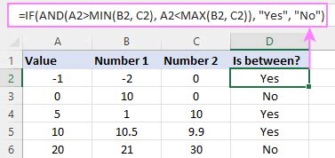 microsoft excel if function between two values