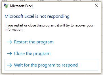 microsoft excel not responding when copying