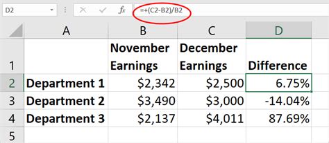 microsoft excel percentage difference formula
