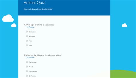 microsoft forms quiz sample